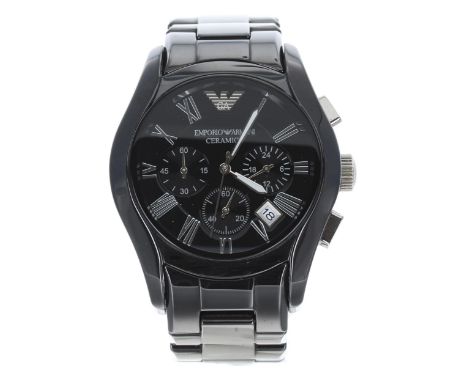 Emporio Armani Ceramica chronograph gentleman's wristwatch, reference no. AR-1400, black dial, quartz, 42mm-** Emporio Armani