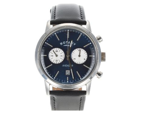 Rotary Avenger chronograph stainless steel gentleman's wristwatch, reference no. GB02730/05, blue dial with silvered subsidia