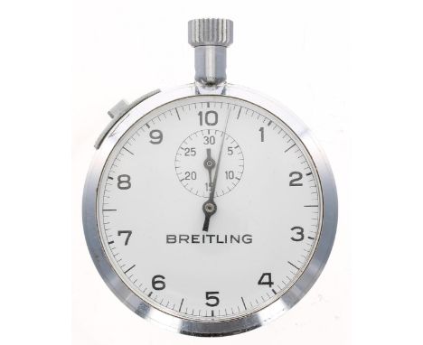 Breitling nickel chrome cased pocket stopwatch, signed 7 jewel unadjusted movement, signed dial, slide start/stop lever, 55mm