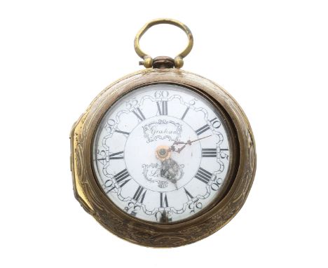 English 18th century gilt metal repoussé pair cased cylinder pocket watch, the fusee movement signed Jon Graham, London, no. 