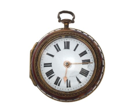 Late 18th/early 19th century gilt metal and tortoiseshell pair cased verge pocket watch, the fusee movement signed Will'm Phi