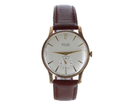 Baume 9ct gentleman's wristwatch, London 1963, silvered dial with gilt applied quarter Arabic numerals and hour markers, minu