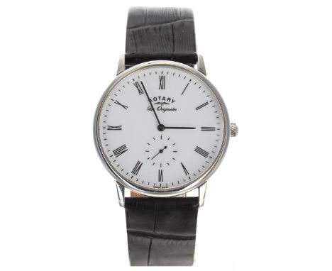 Rotary Les Originales stainless steel gentleman's wristwatch, white dial, black leather strap, quartz, 38mm-** with the origi