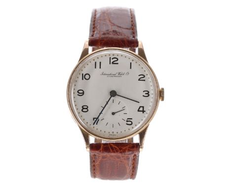 IWC Schaffhausen 18ct gentleman's wristwatch, case no. 1187xxx, silvered dial with Arabic numerals, minute dot markers and su