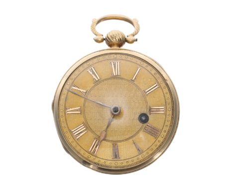 George IV 18ct verge pocket watch, London 1830, unsigned fusee movement no. 8208, with engraved balance cock, diamond endston