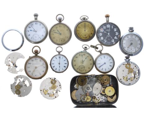 Quantity of pocket watches for repair to include a Military issue lever nickel cased pocket watch, Doxa 30 Hour Non-Luminous 