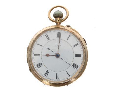 Edwardian 18ct centre seconds chronograph lever pocket watch, Chester 1906, unsigned three quarter plate gilt frosted movemen