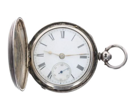 Victorian silver fusee lever hunter pocket watch, Chester 1873, unsigned movement, no. 15489, with floral engraved balance co