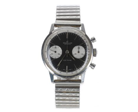Breitling Top Time 'Thunderball' chronograph stainless steel gentleman's wristwatch, ref. 2002, circa 1965, black 'reverse pa