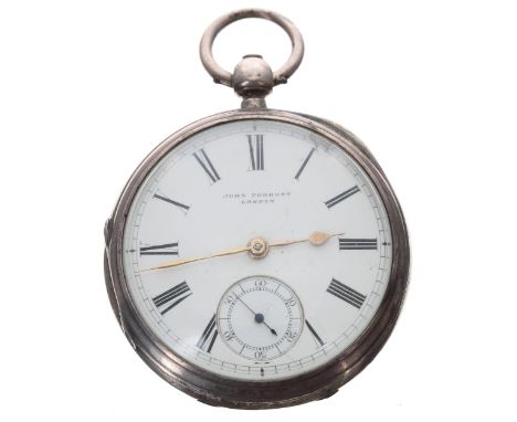 John Forrest silver fusee lever pocket watch, London 1887, signed movement, no. 71838, with engraved balance cock, compensate