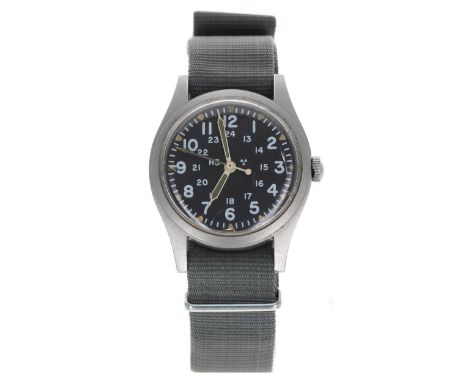 Hamilton US Military General Purpose gentleman's wristwatch, the black H3 dial with Arabic numerals, inner twenty-four hour c