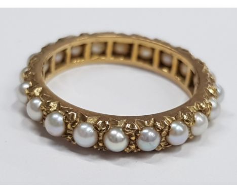 9CT GOLD CULTURED PEARL FULL ETERNITY RING, 2.4G SIZE K
