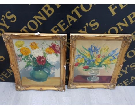 ORNATE AND GILT FRAMED OIL ON BOARD OF A STILL LIFE PAINTING SIGNED AND DATED R.W HEPPLE 1960 TOGETHER WITH A STILL LIFE OIL 