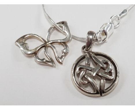 SILVER NECKLACE WITH CELTIC ROUND SILVER PENDANT AND 1 OTHER SILVER PENDANT  6G