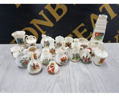 22 PIECES OF CRESTED CHINA INCLUDES HEREFORD, TADCASTER AND POOLE ETC
