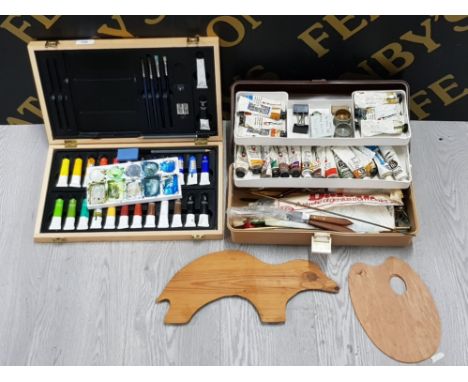 2 VINTAGE ARTIST SETS CONTAINING PAINTS BRUSHES AND PAINT BOARDS