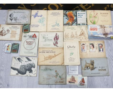 BOX OF VINTAGE CIGARETTE CARD ALBUMS, THE SAGA OF SHIPS, ALBUM OF DOGS, BIRD PORTRAITS ETC