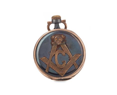 MASONIC POCKET WATCH,the round white dial with Arabic hour markers, outer seconds track in black, subsidiary dial at 6, 45mm 