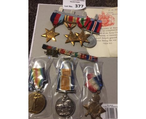 Militaria : Medals - 39-45 ,Africa with 1st Army bar &amp; Italy stars &amp; War medal, mounted as worn, with box &amp; slip,