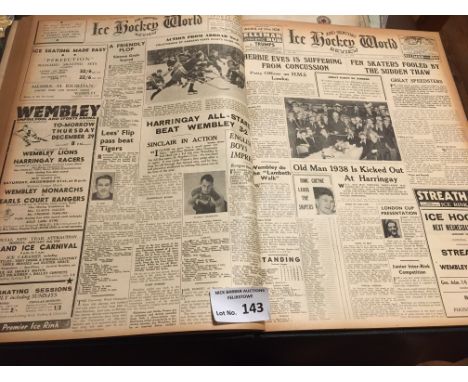Ice Hockey : Ice Hockey &amp; Skating Review Newspaper bound - rare item from No. 88 21/09/1938 - 117 12/04/1939 - first one 