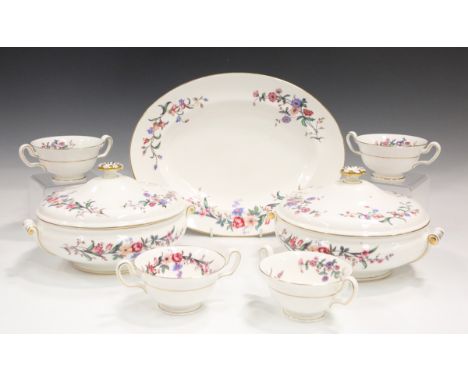 A Wedgwood Devon Sprays pattern part service, including two tureens and covers, two graduated oval platters, six plates, diam