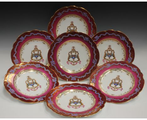 Seventeen Ridgway armorial dessert plates, circa 1850, of shaped circular form, each painted to the centre with the Westhead 