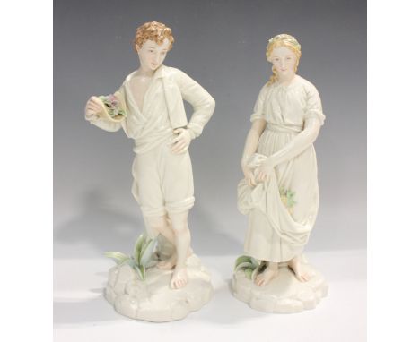 A pair of Royal Worcester figures, circa 1880, comprising Paul and Virginia, modelled by James Hadley, on naturalistic bases,