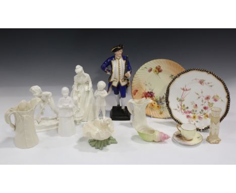 A group of Royal Worcester porcelain, 19th and 20th century, including a cabinet coffee cup and saucer, painted by E. Barker,