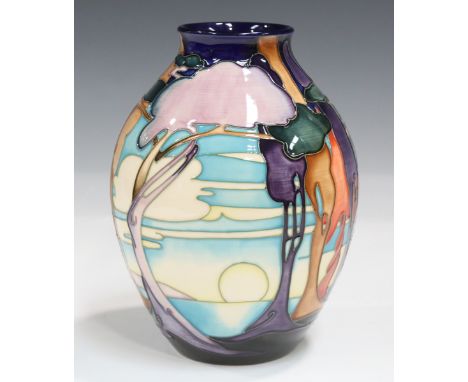 A trial Moorcroft Light on Water vase, designed by Emma Bossons, impressed marks to base with gilt signature, height 21cm, wi