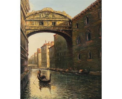 Lambert, R. (Mitte 20. Jh., Maler), "Venedig mit Seufzerbrücke", Öl auf Leinwand, signiert rechts unten R. Lambert, 46 x 56 c