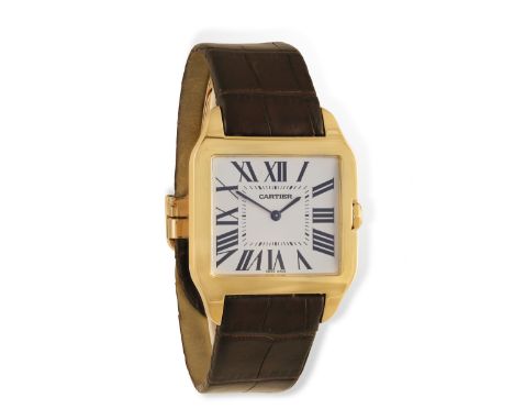 A FINE 18K GOLD MANUAL WIND 'SANTOS DUMONT' WRISTWATCH, BY CARTIER 18-jewel Cal-430 manual movement, cream dial with black pa