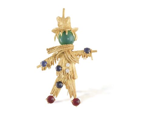 A GEM-SET 'EPOUVANTAIL' PENDANT/BROOCH, BY VAN CLEEF &amp; ARPELS, CIRCA 1965 Modelled as a scarecrow draped with textured go