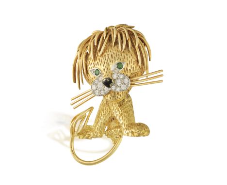 A GEM-SET AND DIAMOND 'NOVELTY' CLIP BROOCH 'LION ÉBOURIFFÉ', BY VAN CLEEF &amp; ARPELS, CIRCA 1962 In the form of a lion, th