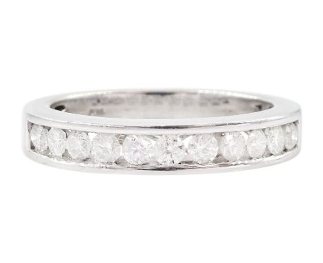 14ct white gold channel set round brilliant cut diamond half eternity ring, stamped, total diamond weight approx 0.65 caratCo