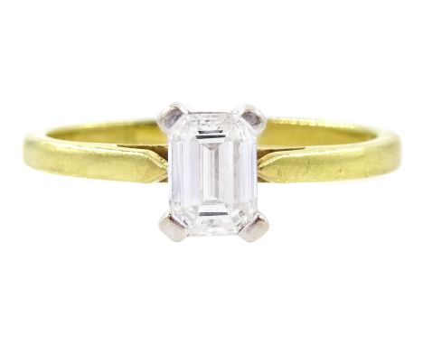 18ct gold single stone emerald cut diamond ring, London 2012, diamond approx 0.50 caratCondition Report:Approx 2.15gm, size J