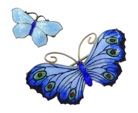 Two silver and guilloche enamel butterfly brooches, by J. Aitkin & Son, hallmarked Birmingham 1917 and 1918Condition Report:E