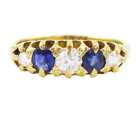 18ct gold sapphire and diamond ring, total diamond weight approx 0.20ct, stampedCondition Report:Approx 3.5gm, size K-L appro