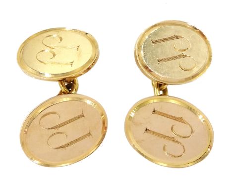 Pair of 18ct gold cufflinks, with engraved initials, London 1960Condition Report:Approx 18.45gm, some light scratches otherwi