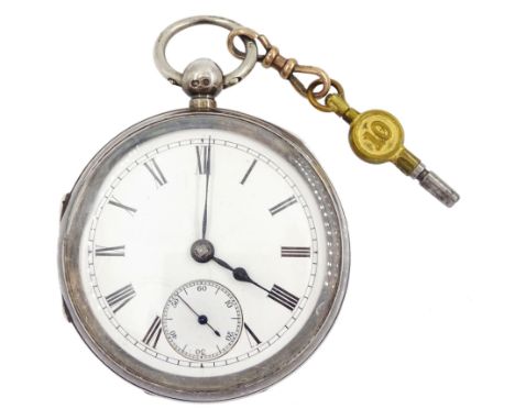 Victorian silver open face key wound lever pocket watch, No.290842, white enamel dial with Roman numerals and subsidiary seco