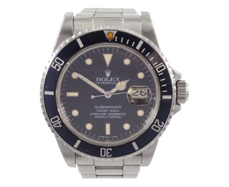 Rolex Oyster Perpetual Submariner gentleman's stainless steel automatic wristwatch, circa 1984, circa  Ref. 16800, Serial No.