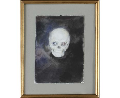 ERIC BATHORY DELAJOUX (1965 Puteaux) Mischtechnik auf Bütten, "Skull (Think I'm alive?)", verso mit Widmung und Signatur "Bat