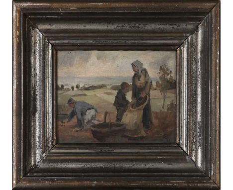 EBERHARD VIEGENER (1890 Soest - 1967 Bilme) Öl auf Platte, "Familie bei der Ernte" (1946), unten rechts verschlungen monogram