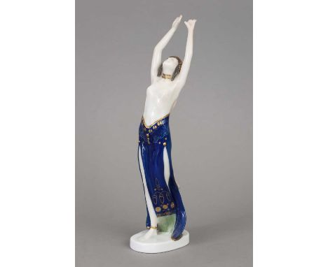 ROSENTHAL Porzellanfigur "Nubische Tänzerin" 1930er Jahre, Entwurf BERTHOLD BOEHS, Modellnummer K 358, auf ovalem Sockel steh