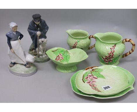 Two Royal Copenhagen groups of a boy with his dog and a girl with a goose, and five various Carltonware groups (7)