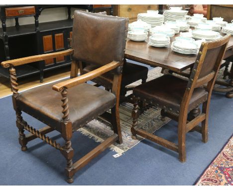 A set of six 1920's oak dining chairs