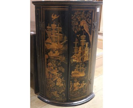 An early 18th century black lacquer corner cabinet H.93cm