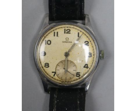 A gentleman's late 1940's stainless steel Omega manual wind wrist watch.