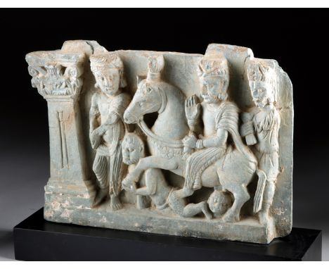 Central Asia, Pakistan and Afghanistan, Gandharan Empire, ca. 1st century CE. A delightful schist relief panel showing the cl