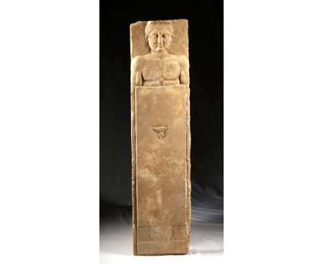 Roman, Imperial Period, ca. 1st to 3rd century CE. A beautiful hand-carved marble tomb panel of a substantial rectangular for