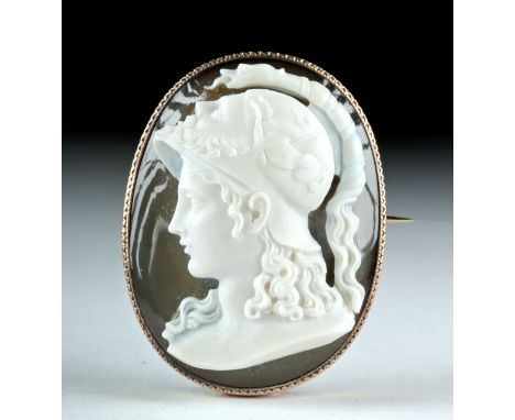 Europe, Neoclassical, ca. 19th century CE. A very large and impressively carved sardonyx cameo depicting Athena (Roman Minerv